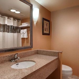 Private guest bathroom with shower at Best Western Plus Hotel & Conference Center.