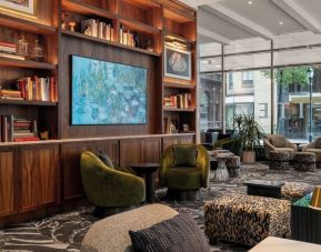 Hotel lounge and library at Sofitel Philadelphia At Rittenhouse Square.