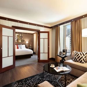 Spacious king suite with lounge area at Sofitel Philadelphia At Rittenhouse Square.