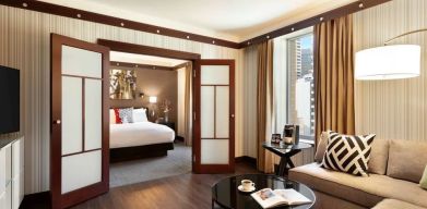 Spacious king suite with lounge area at Sofitel Philadelphia At Rittenhouse Square.