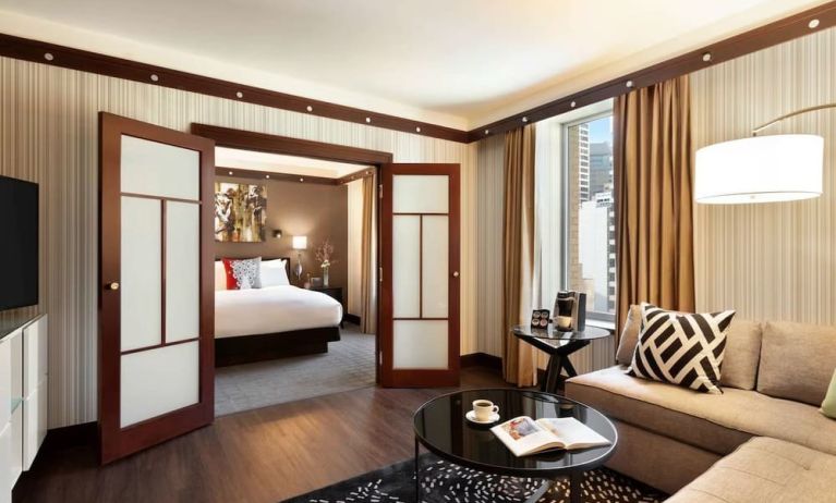 Spacious king suite with lounge area at Sofitel Philadelphia At Rittenhouse Square.