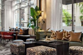 Hotel lounge and coworking space at Sofitel Philadelphia At Rittenhouse Square.