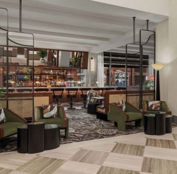 Lobby and lounge with bar area at Sofitel Philadelphia At Rittenhouse Square.