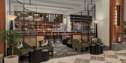 Lobby and lounge with bar area at Sofitel Philadelphia At Rittenhouse Square.