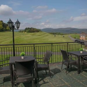 Outdoor terrace overlooking golf course at DoubleTree By Hilton Glasgow Westerwood.