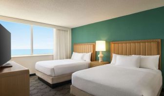 Two queen beds with TV and ocean view at Embassy Suites By Hilton Deerfield Beach Resort & Spa.