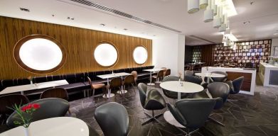 Coworking and lounge area at Prima Vera Hotel.