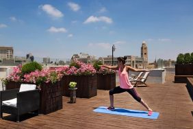 Yoga on the roof at Prima Royale Hotel.