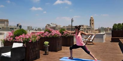 Yoga on the roof at Prima Royale Hotel.