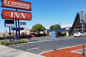 Hotel exterior at Economy Inn, Fresno.