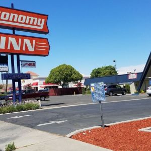 Hotel exterior at Economy Inn, Fresno.