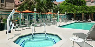 Outdoor pool area at Hyatt House Pleasanton.
