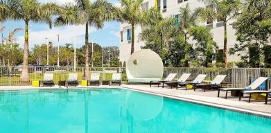 Outdoor pool at Aloft Miami Doral.
