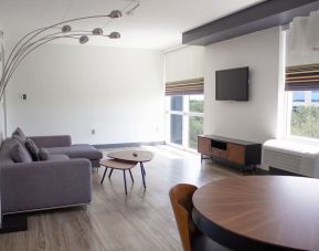 Hotel room with lounge and TV at Aloft Miami Doral.
