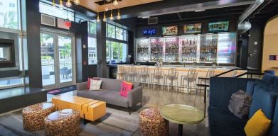 Coworking space and lounge at Aloft Miami Doral.
