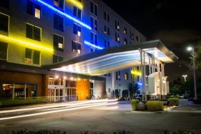 Hotel entrance at Aloft Miami Doral.
