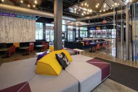 lobby and seating area at Aloft Miami Doral.
