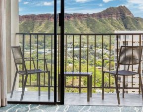 Balcony with mountain view at Hyatt Place Waikiki Beach.