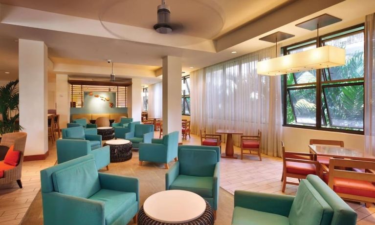 Hotel lounge area at Hyatt Place Waikiki Beach.