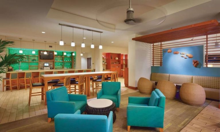 Lounge and lobby at Hyatt Place Waikiki Beach.