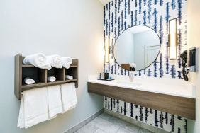 Guest bathroom with shower at Palace Inn Blue Copperfield.