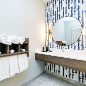 Guest bathroom with shower at Palace Inn Blue Copperfield.