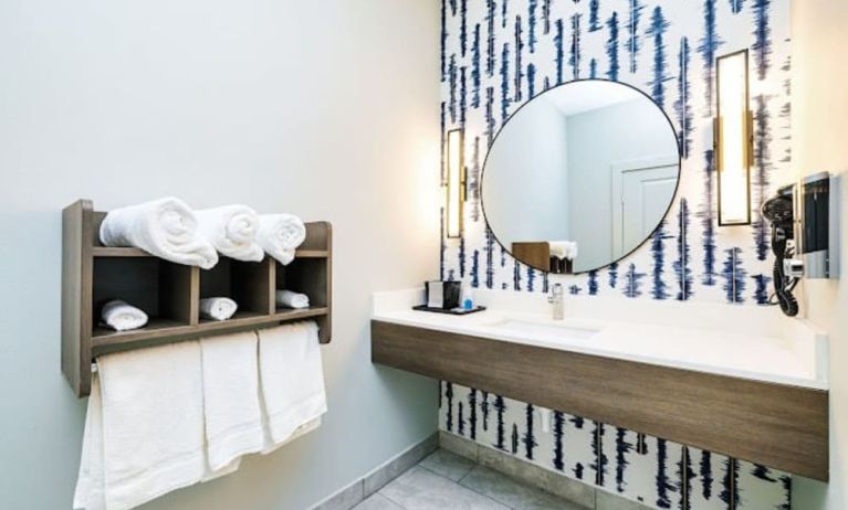 Guest bathroom with shower at Palace Inn Blue Copperfield.