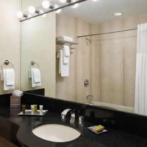 Guest bathroom with shower at Millennium Downtown New York.