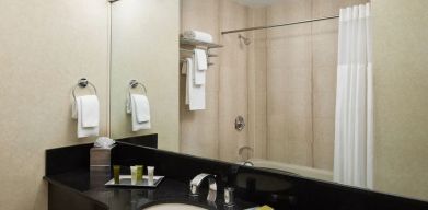 Guest bathroom with shower at Millennium Downtown New York.