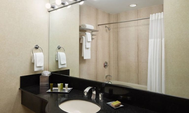 Guest bathroom with shower at Millennium Downtown New York.