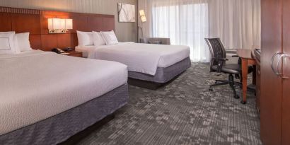 Comfortable day use room with two queen beds at Courtyard Dulles Airport Chantilly.