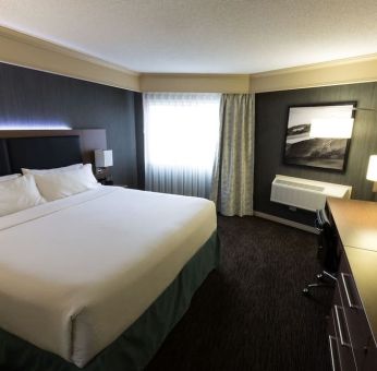 Romantic king room with TV at Holiday Inn Express Edmonton Downtown.