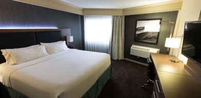 Romantic king room with TV at Holiday Inn Express Edmonton Downtown.