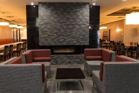 Lobby and lounge at Holiday Inn Express Edmonton Downtown.