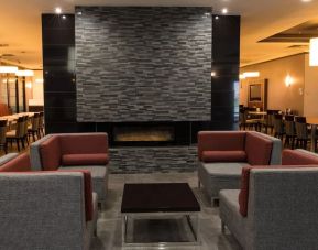 Lobby and lounge at Holiday Inn Express Edmonton Downtown.