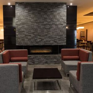 Lobby and lounge at Holiday Inn Express Edmonton Downtown.