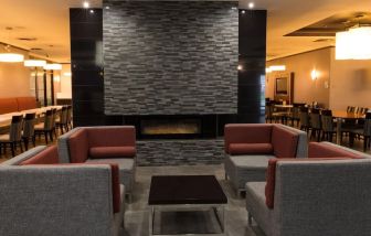 Lobby and lounge at Holiday Inn Express Edmonton Downtown.