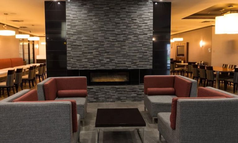 Lobby and lounge at Holiday Inn Express Edmonton Downtown.