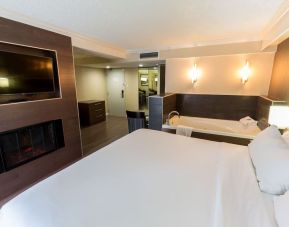 Cozy king room with TV and hot tub at Holiday Inn Express Edmonton Downtown.