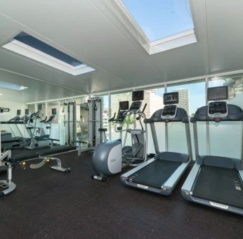 Fitness center at Holiday Inn Express Edmonton Downtown.