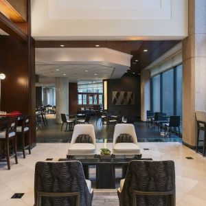 Lobby and bar area at Washington Dulles Marriott Suites.