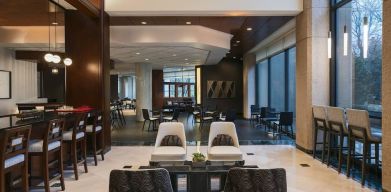 Lobby and bar area at Washington Dulles Marriott Suites.