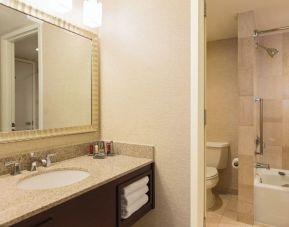 Guest bathroom with shower at Washington Dulles Marriott Suites.