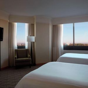 Day room with two queen beds at Washington Dulles Marriott Suites.