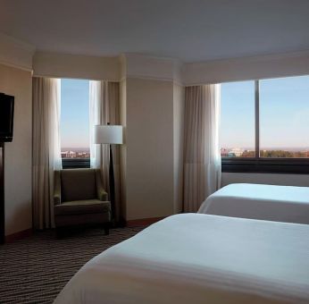 Day room with two queen beds at Washington Dulles Marriott Suites.