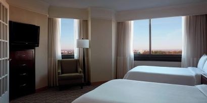 Day room with two queen beds at Washington Dulles Marriott Suites.