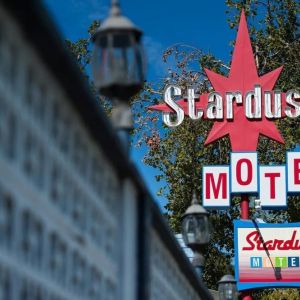 Hotel exterior and entrance at Stardust Motel Redding.