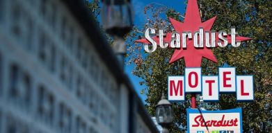 Hotel exterior and entrance at Stardust Motel Redding.