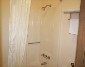 Guest bathroom with shower at Stardust Motel Redding.