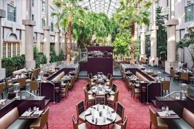 Dining area with natural light at Hyatt Regency Greenwich.